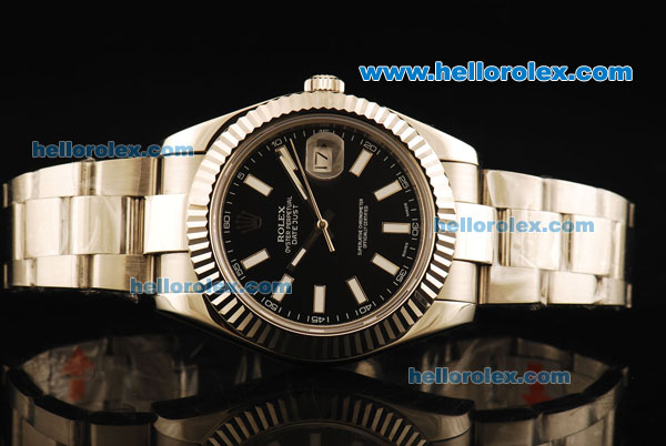 Rolex Datejust II Rolex 3135 Automatic Movement Full Steel with Black Dial and White Stick Markers - Click Image to Close